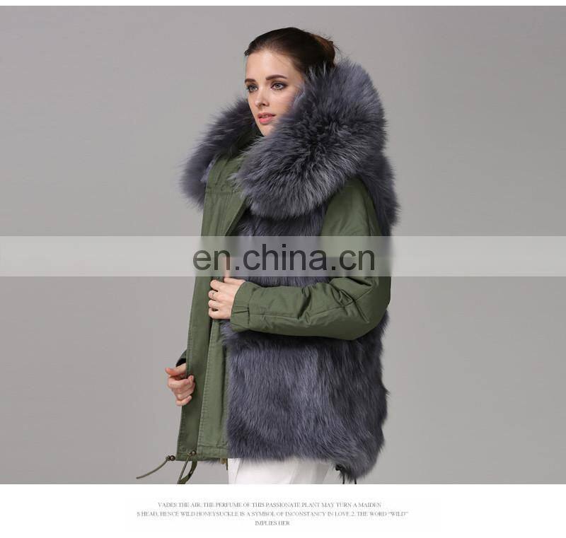 New Collections Winter Fur Coats Fox Army Jacket Women Outwear Parka