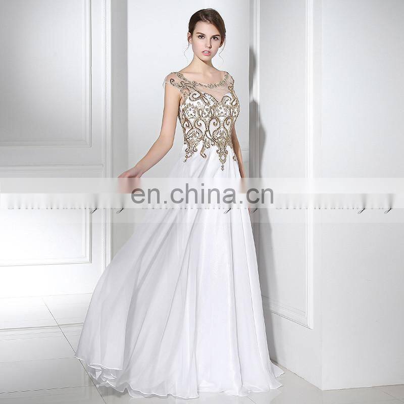 Best Selling Cap Sleeve Exquisite Beaded Chiffon Long Evening Dresses LX288