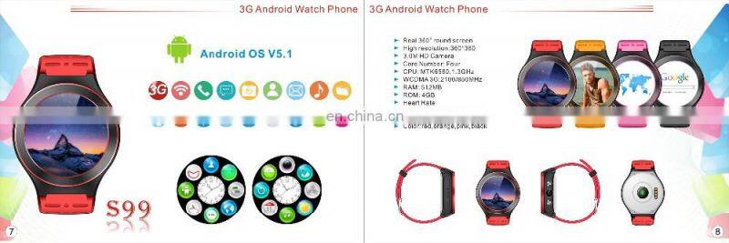 3G Smart Mobile Watch Phone with Heart Rate, GPS, Camera Phone Watch