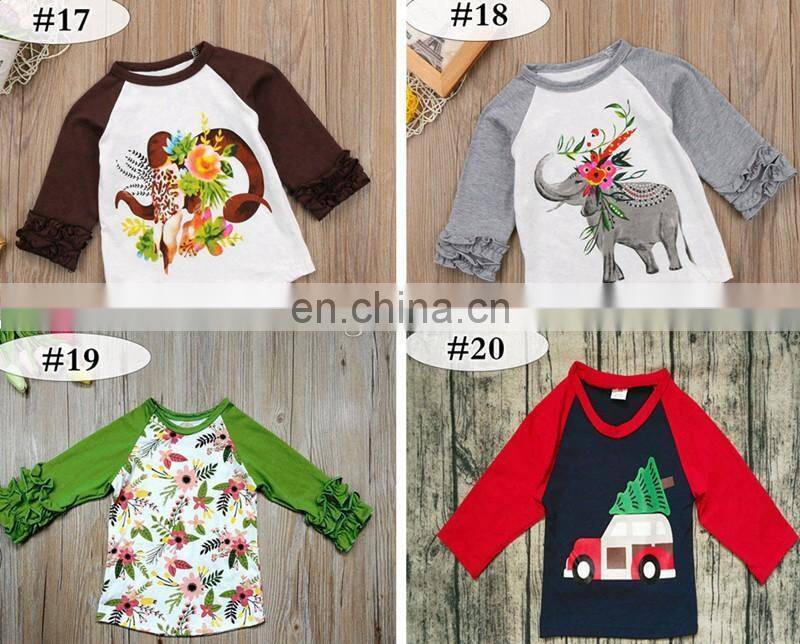 Halloween Baby Girl Ruffle Raglan gold pumpkins Tshirts Kids Ruffle rainbow Tops Santa Boys Clothes