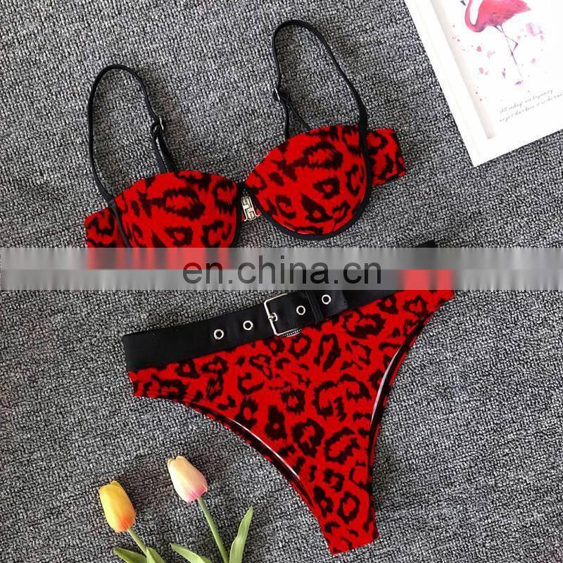 Leopard Printing Bikini Push Up Swimwear Women New Bathing Suit Women Sexy Beachwear 2019 Women's Swimsuit with Belt