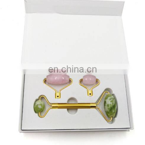 High Quality Facial Anti Aging Natural Rose Quartz Jade Stone Face Massage Roller Set