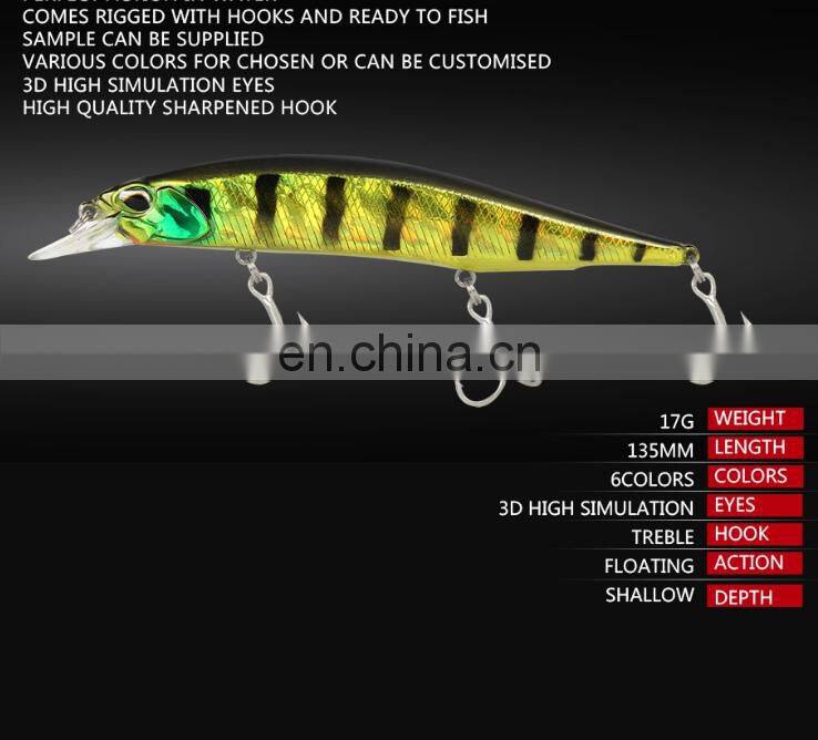 hot sale 13.5cm 17g artificial floating hard minnow lures fish lure bodies fishing bait