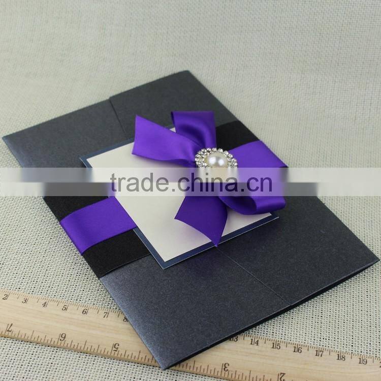 Luxury Brooch Wide Purple Ribbon for Wedding Invitations Made In China