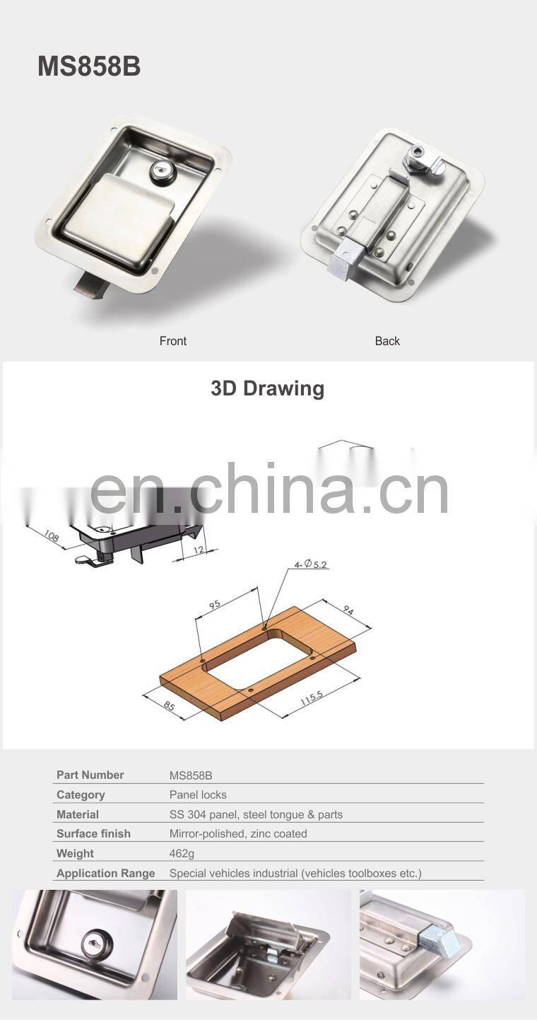 Factory price MS858 Silver Mirror-Polished 304 Stainless Steel T Bar vehicle Truck Handle Cabinet Toolbox Panel Paddle Locks