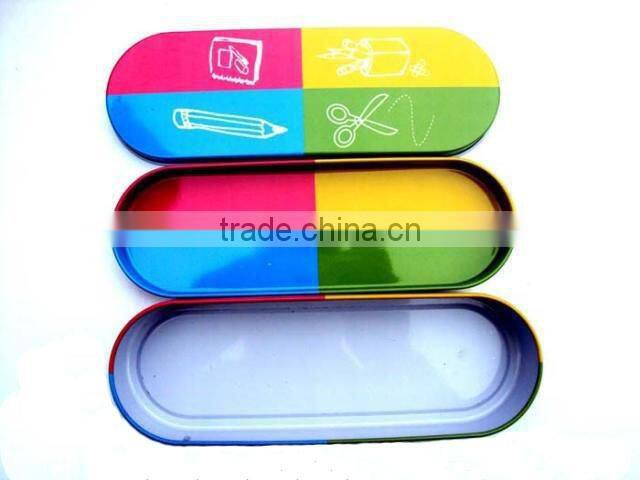 oval shape pencil tin box/ sewing kit tin box