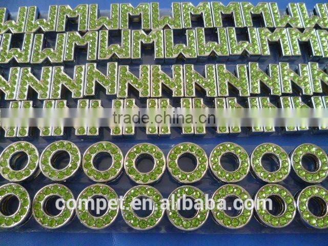 Metal Jewelry Zinc Alloy 10mm slide letter with rhinestones