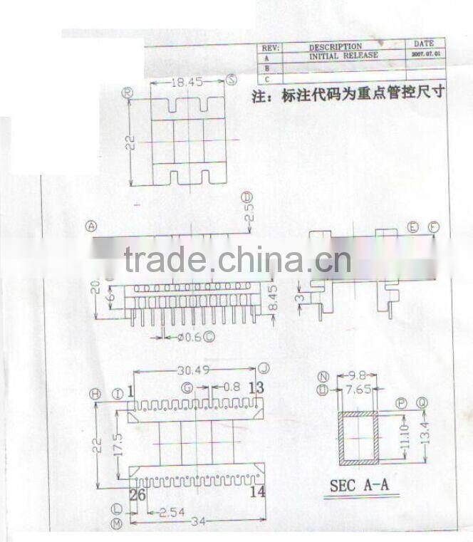 Transformer Bobbin EI28/EE28 vertical 13+13PIN