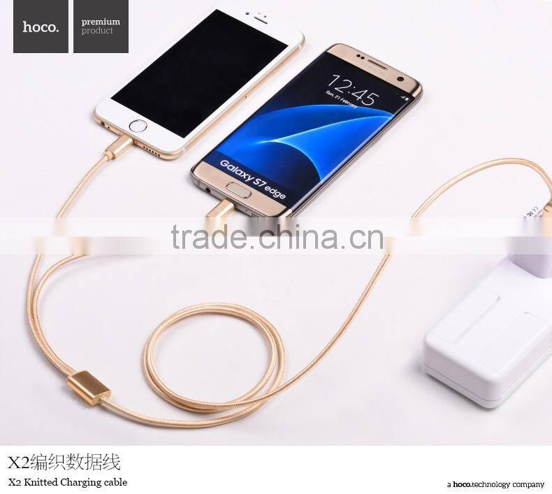HOCO X2 Knitted charging cable for Apple/Android mobile phone Micro USB 2in1metal Weave Sync Data Cable for Apple/Android phone