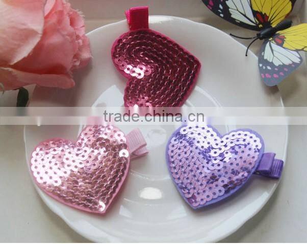 2015 New sequin heart hair clips Kids wholesales sequin bow Children Hair Accessory CB-3395