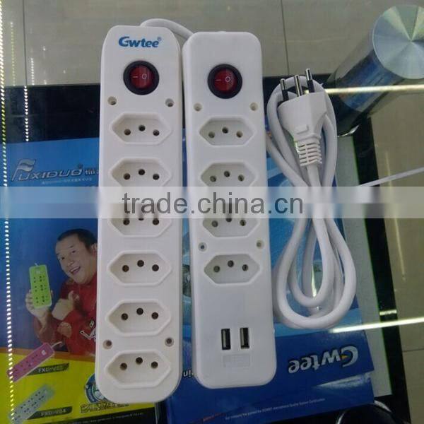 6 outlet Brazil type power extension socket with single switch and fuse