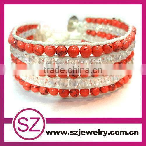 Bulk blue cheap braided wide leather bracelet with gemstone stone