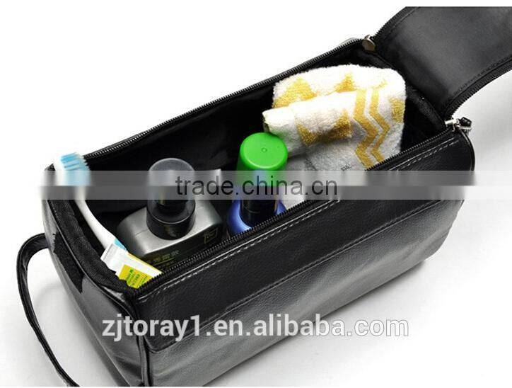 2015 Faux Men's PU Leather Cosmetic Makeup Bag For Men New Style Wash Hotel Toiletry Bag