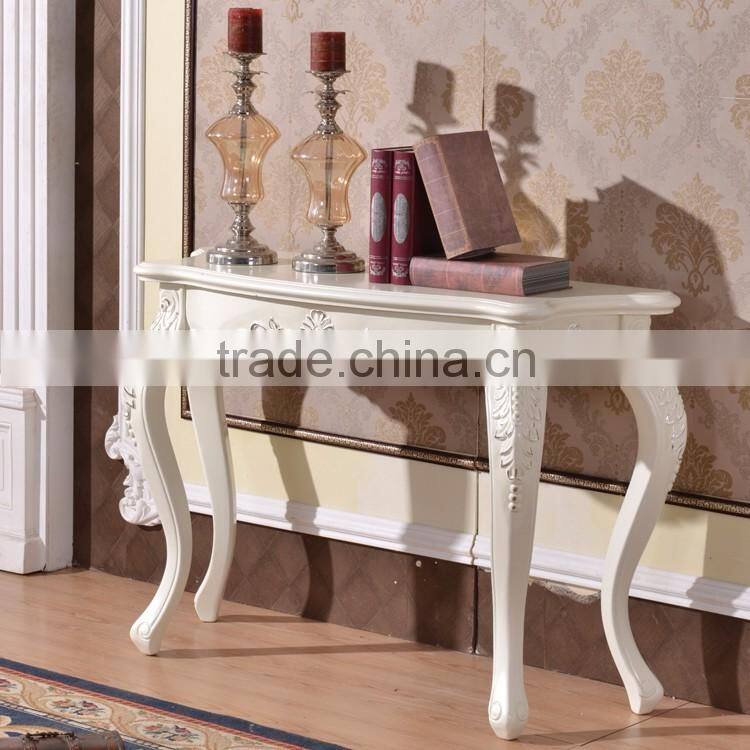 White exquisite washed silver leaf solid wood hallway console table