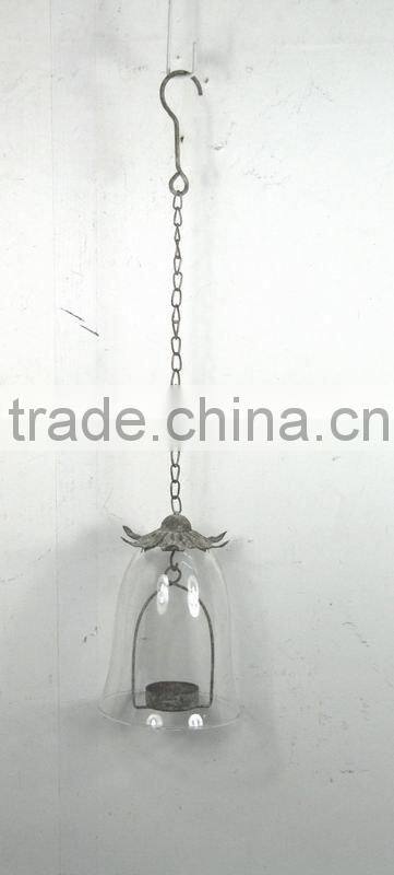 DIA12cm hanging metal and glass candle holder w/chain