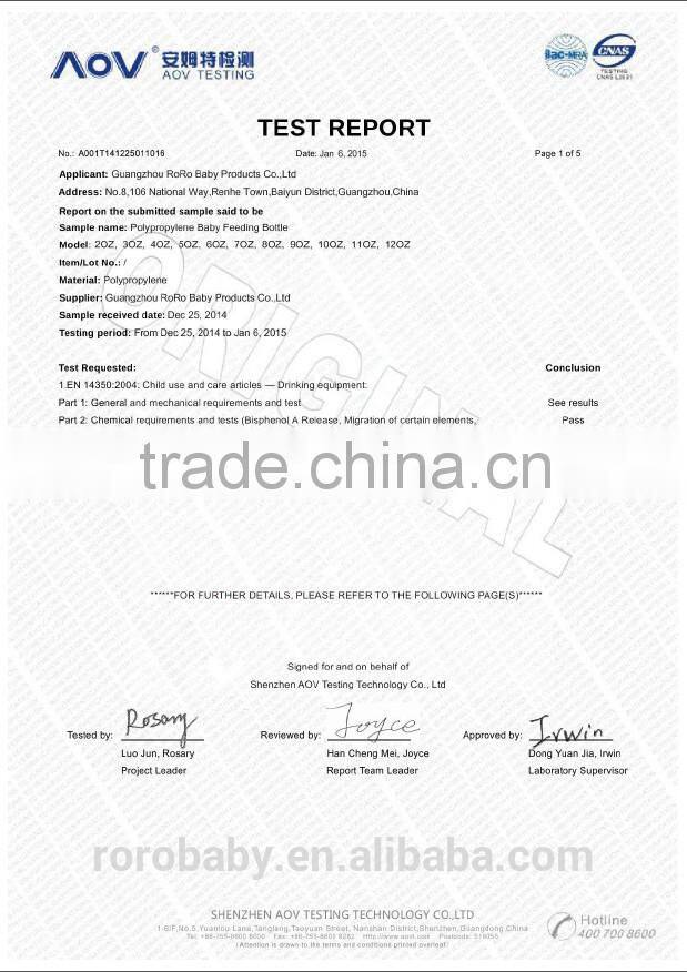 Factory price good quality durable BPA free wide neck 150ml PP Baby milk storage bottle with leakproof silicone seal ring