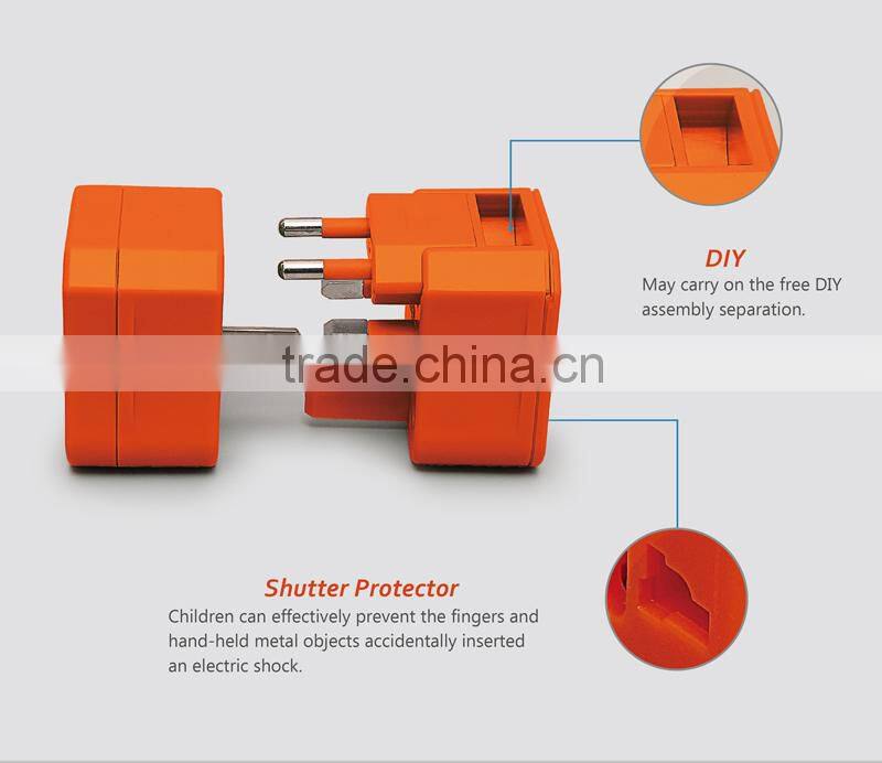 World Travel Adapter with Dual USB Fuse Safety Shutter Four International Plug(UK/US/AU/EU)
