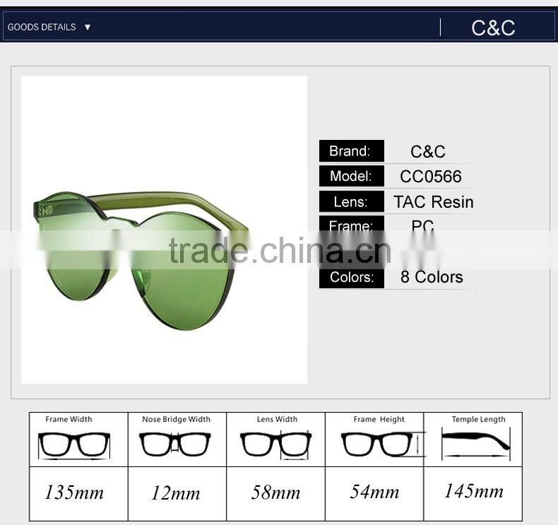 2016 Wholesale Rimless Sunglasses Women Brand Designer Cat Eye Shades Round Sun glasses Eyewear Integrated Lens UV400 CC0566