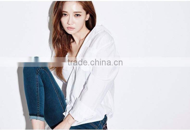 Women's Basic Design Cotton Long Sleeve Boy-Friend Style Shirt Blouse Solid White