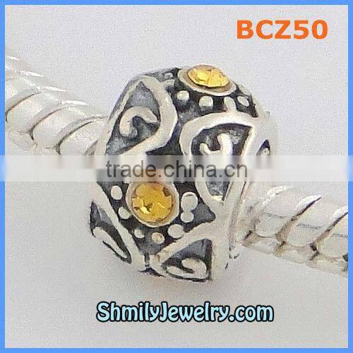 Wholesale 925 Silver Purple CZ Crystal European Flower Beads BCZ48
