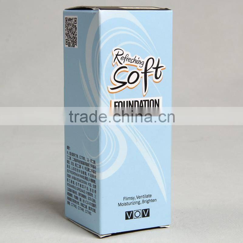 Custom made environmental light blue cosmetic package box for VOV Refreshing soft foundation