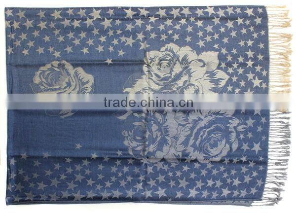 fashion lady flower star jaquard shawl pashmina