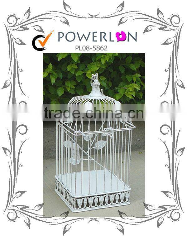 Vintage Antique White Square Outdoor Wrough Iron Bird Cage Garden Ornament For Wedding Decoration TS05 G00 C00 X00 PL08-5862