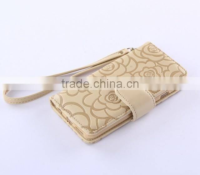 Lady favorite handheld stand fashion rose leather phone cover for iphone 6/ 6 plus with lanyard