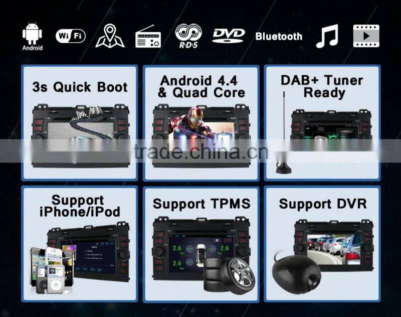 7 Inch android 4.4 quad core Car GPS for TOYOTA PRADO 2002 2003 2004 with Russia Menu support TPMS