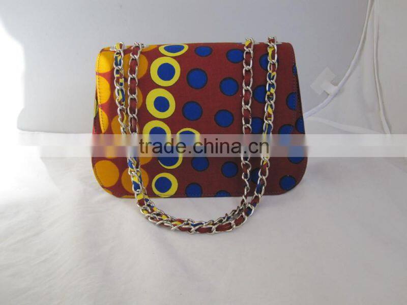 2016 Famous new style side bags for girls ankara african prints and fabric bag real leather handbag for office lady