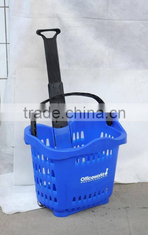 RH-BPR42-2 Multifunctional Supermarket Shopping Plastic Basket With Wheels