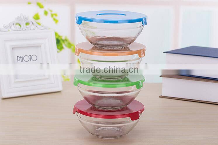 5pcs glass salad bowl set with print plastic lid household for gift promotiion
