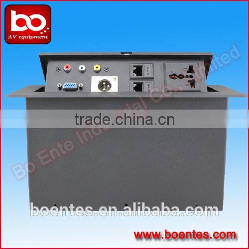 Meeting Tabletop pop up multifunction cabble cubby with microphone computer socket