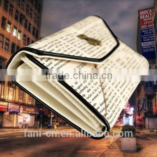 Unique magazine printed design ladies party clutch leather purse with elegance appearance