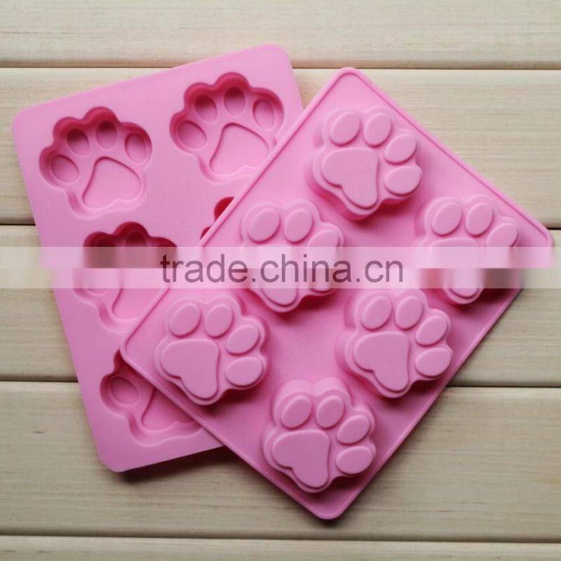 Amazon hot food grade non-stick flexible 6 cat pawprint soap molds silicon sale