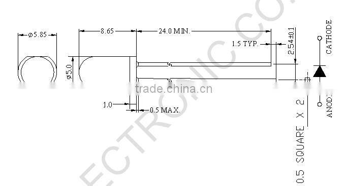 0.2W 1.6-1.8v 850nm ir 5mm round through hole dip led