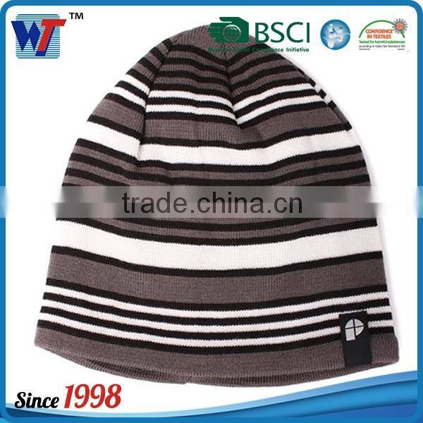 Custom Winter Mens Beanies Knitted Hat With Leather Patch Label