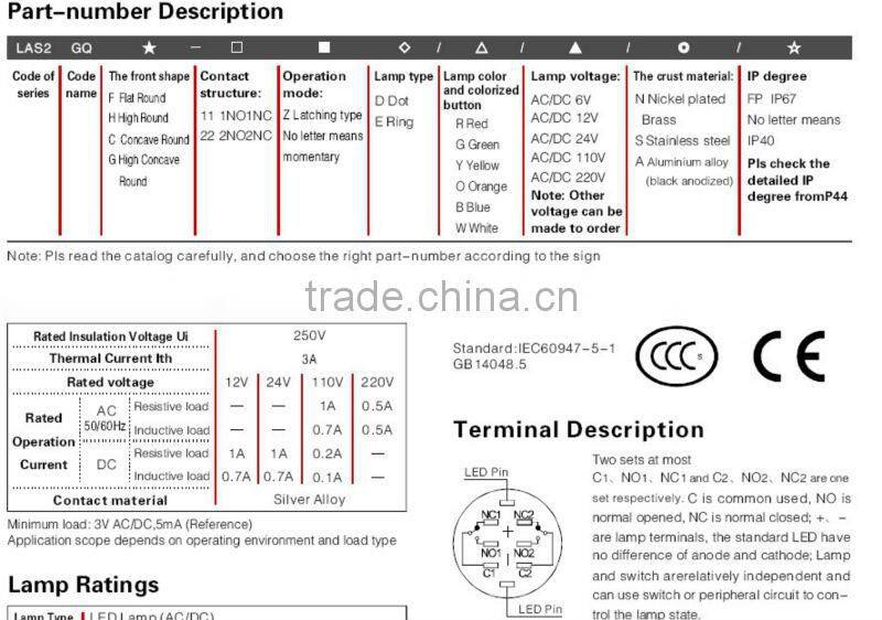 ONPOW doorbell Push button switch(LAS2GQ,16mm,CE,ROHS,REECH,IP40,IP65,IP67)