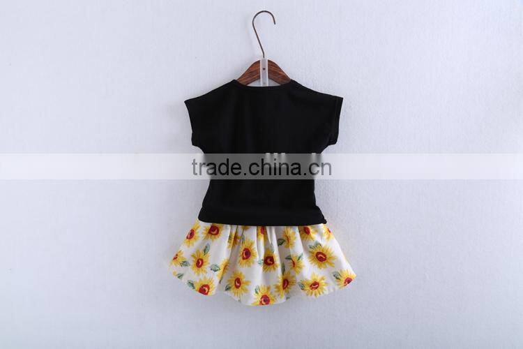 Girls new sets cotton chrysanthemum T-shirts+ skirt two-pieces