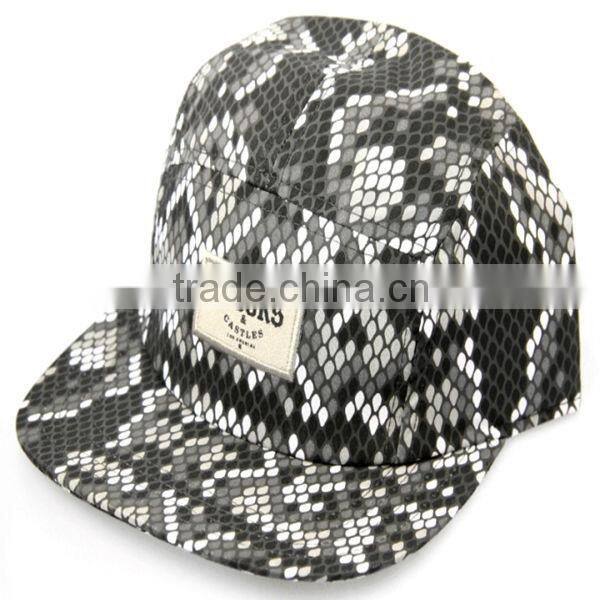 2013 hot sale cool fashion Python leather 5 panel caps Snakeskin Snake Python Camp 5 panel hats caps