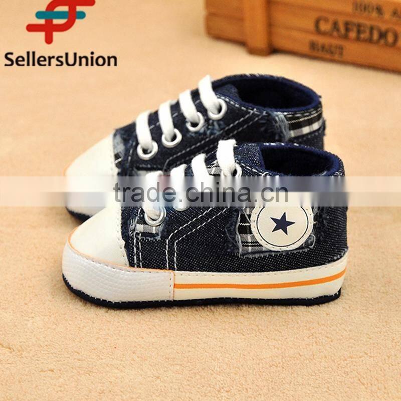 No.1 yiwu exporting commission agent wanted dark blue wholesale baby canvas shoes with star pattern