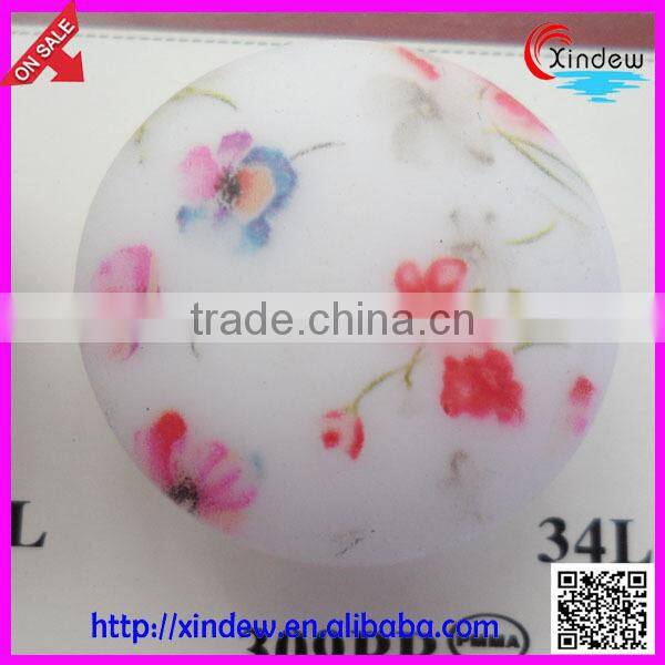 Fashion design flower printing plastic buttons with metal ring