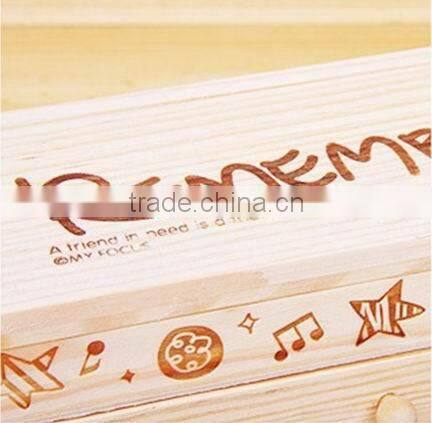 Cute Vintage Wooden Boxes Stationery Bag Double Drawer School Pen/Wooden DIY pencil box with small blackboard and drawer