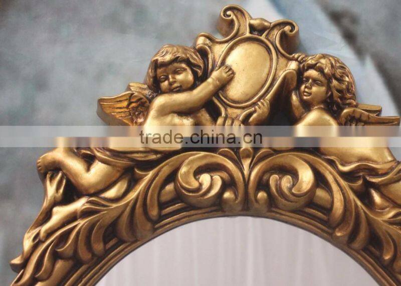 Home decoration exquisite angel carving oval wall mirror