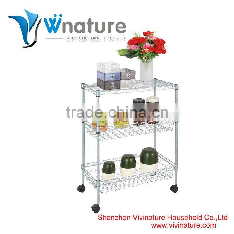 Multi functional folding 3 tier storage rack trolley