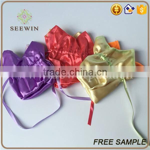 Drawstring logo printed satin favor bags
