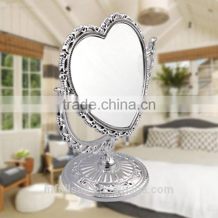 Plastic double sides mirror flower frame high quality free standing table /desktop mirror