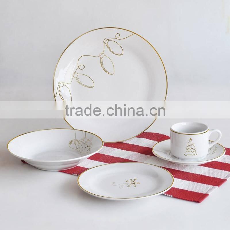 porcelain gold decal dinnerware set,16pcs porcelain dinner set with gold printing,gold dinner set