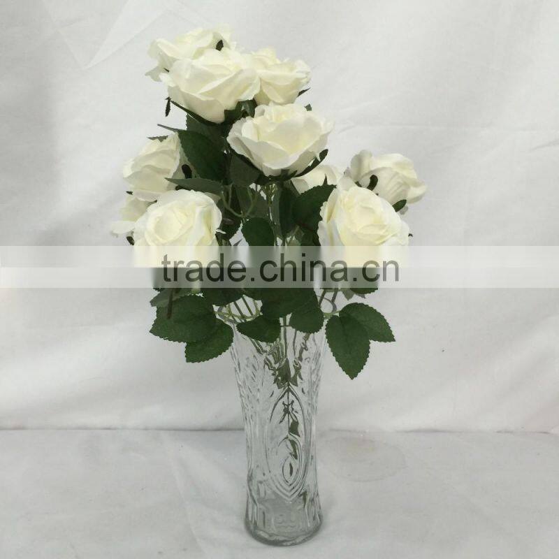 12 branches bunch white color silk rose flower