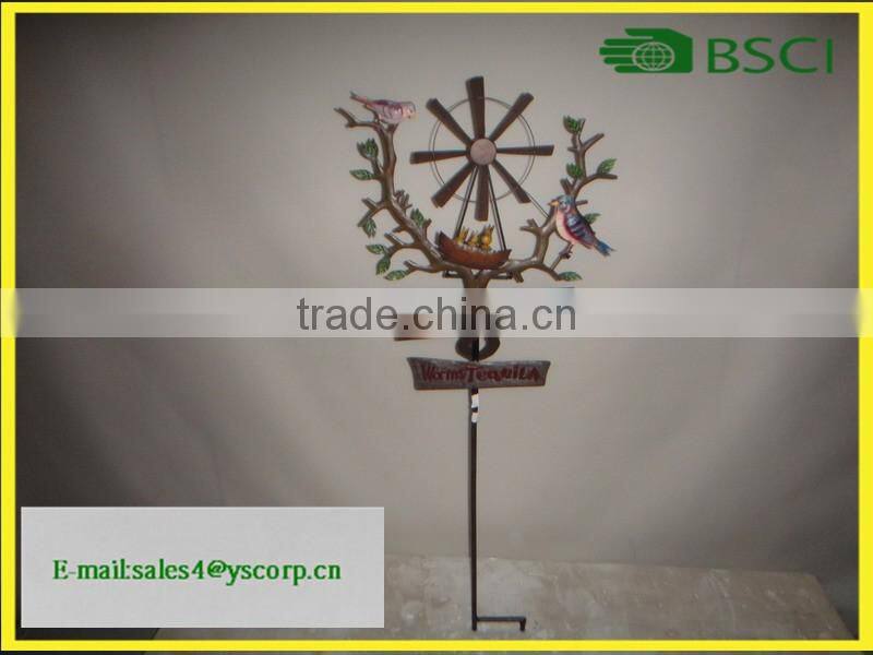 Wholesale Antique welcome sign stand on stakes with metal garden decoration windmill
